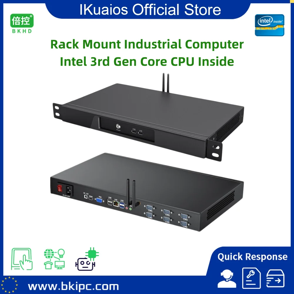 IKuaiOS 1U do montażu w stojaku IPC 3. generacji Core i3 i5 Gigabit LAN 6 COM RS232 Obsługa systemu Windows Ubuntu Odpowiedni dla IoT Industrial