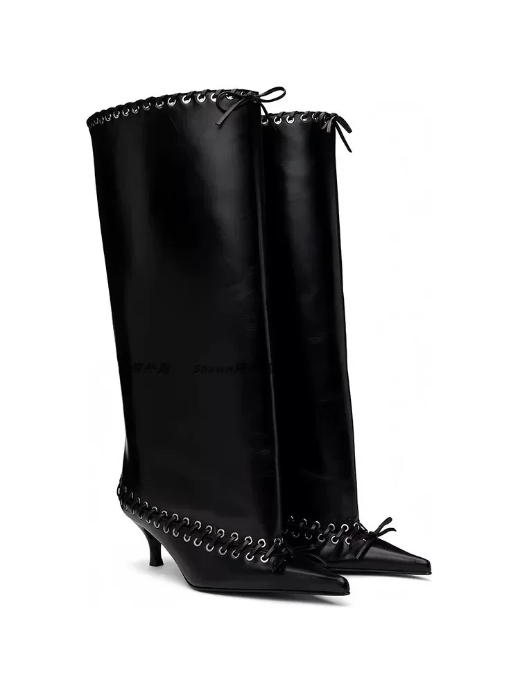 

European and American Women's New Slim Fit High Heels, Wide Waist Short Boots, Autumn and Winter Pointed Knee High Boots