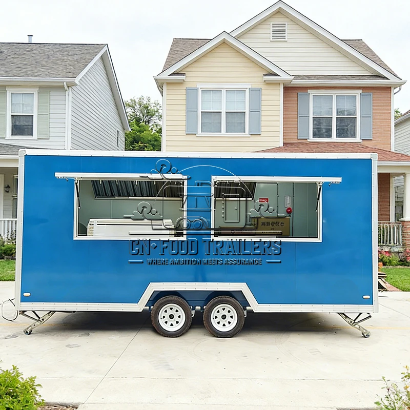 

Food Trailer CN Полностью оснащенный концессионным прицепом CE с барной стойкой для освежения и кухней для гамбургеров и пиццы