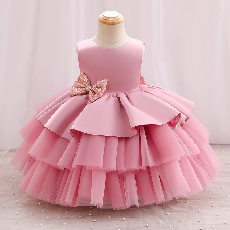 Toddler Bow Party Baby Girls Dress Infant Sequin 1st Birthday Wedding Princess Dress for Baby Girl Christmas Prom Costume