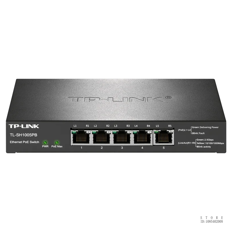 TP-link 2.5Gbps Ethernet PoE Switch, Single Port Power 90W, Overall PoE Power 118W, 4*2.5GE (PoE)+1*2.5GE, TL-SH1005PB