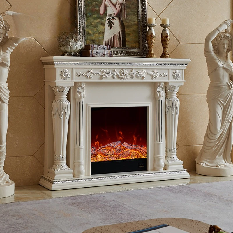 For1.3/1.5 meters fireplace decorative cabinet retro white home villa living room simulation flame heating