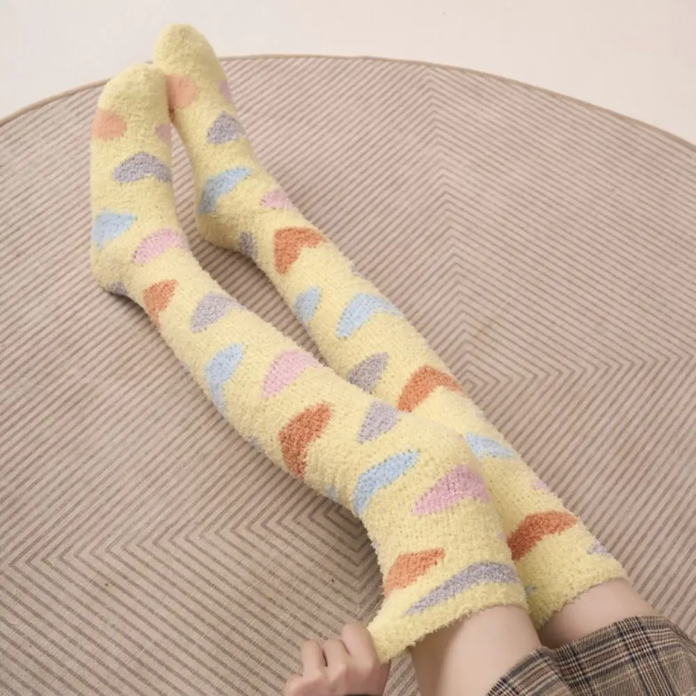 

Kawaii Thicken Warm Coral Fleece Stockings Heart Sleeping Floor Stockings Hosiery Above Knee High Long Tube Socks Autumn