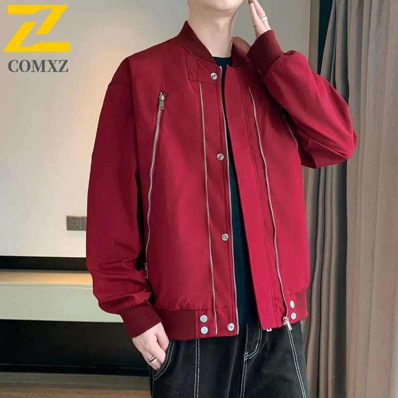 

COMXZ 2024, мужская весенне-осенняя куртка с бейсбольным воротником, школьная повседневная модная ветровка для студентов колледжа, пальто