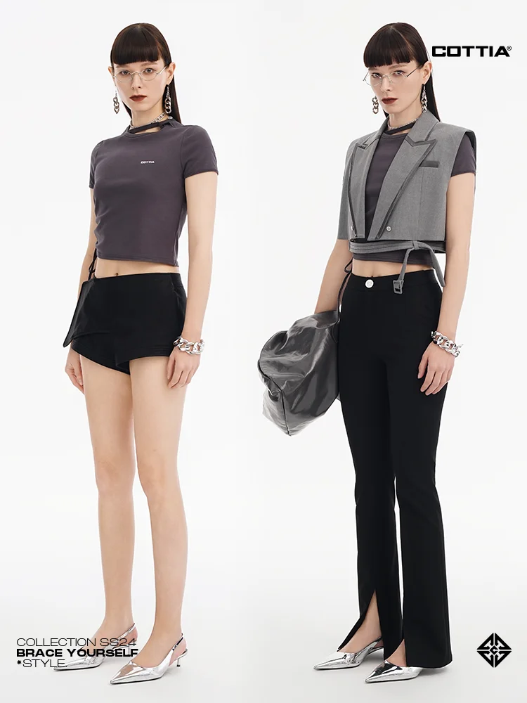 

Трикотажный топ COTTIA с асимметричным воротником, весна-лето, модный, с поясом, повседневный, из смесового хлопка, для женщин