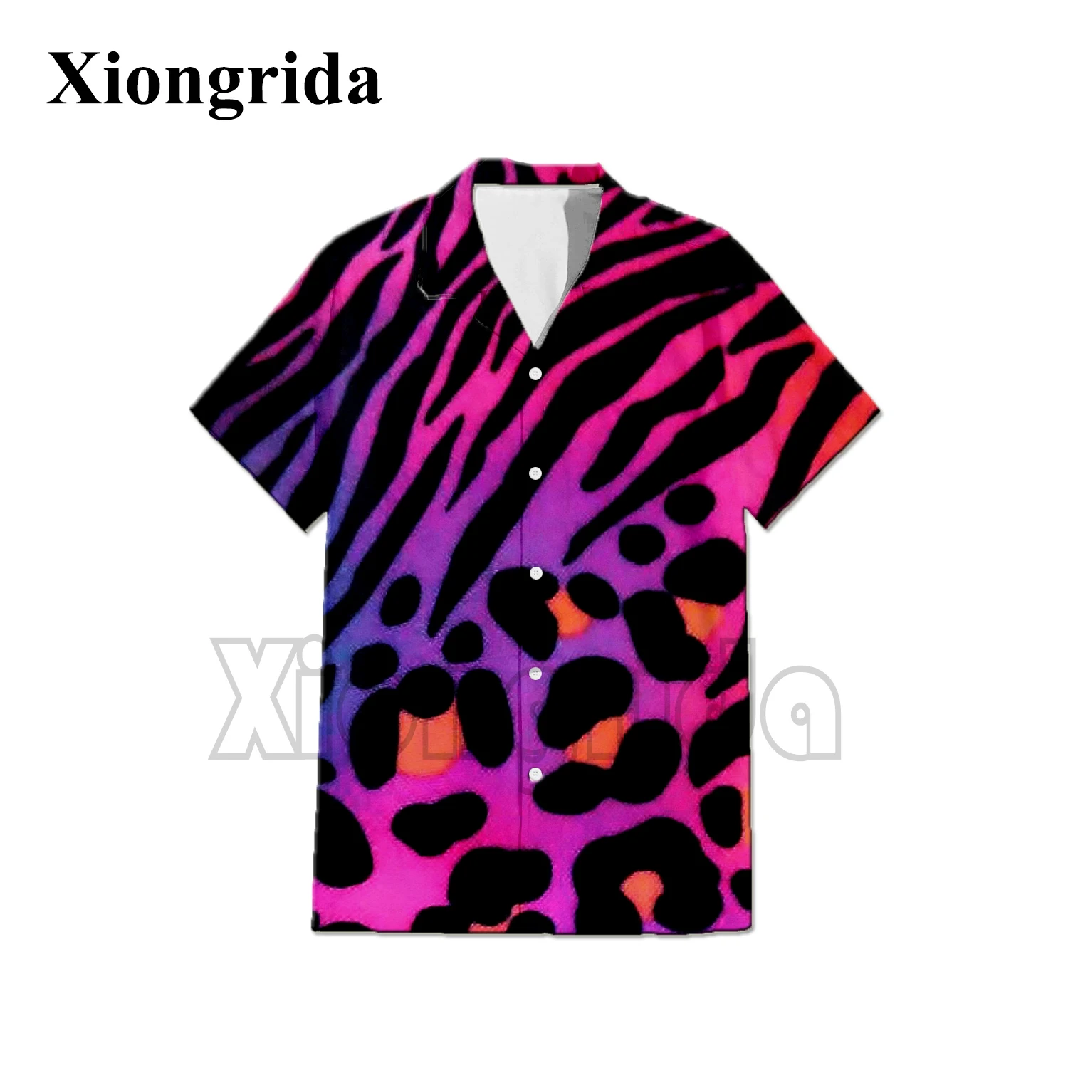 

Mens Colorful Leopard Print Casual Shirt Men Summer Short Sleeve Hawaiian Vacation Shirts Top Clothing