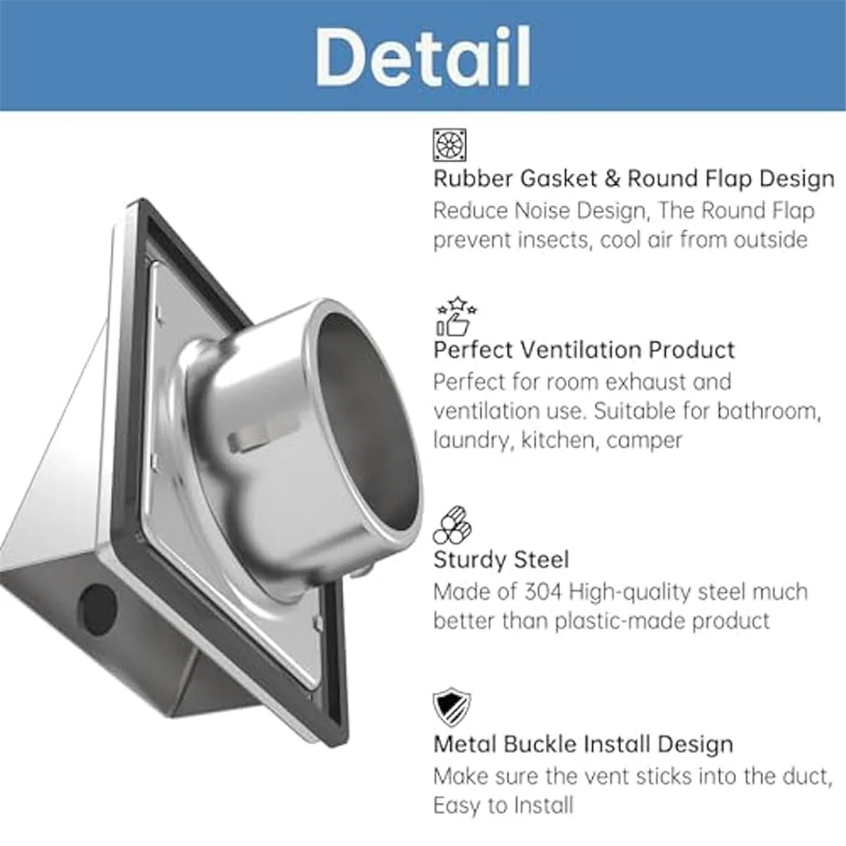 Cubierta de ventilación de secador de 6 pulgadas para pared exterior con solapa acolchada antirretorno, Extractor externo de pared, cubierta de ventilación de acero inoxidable