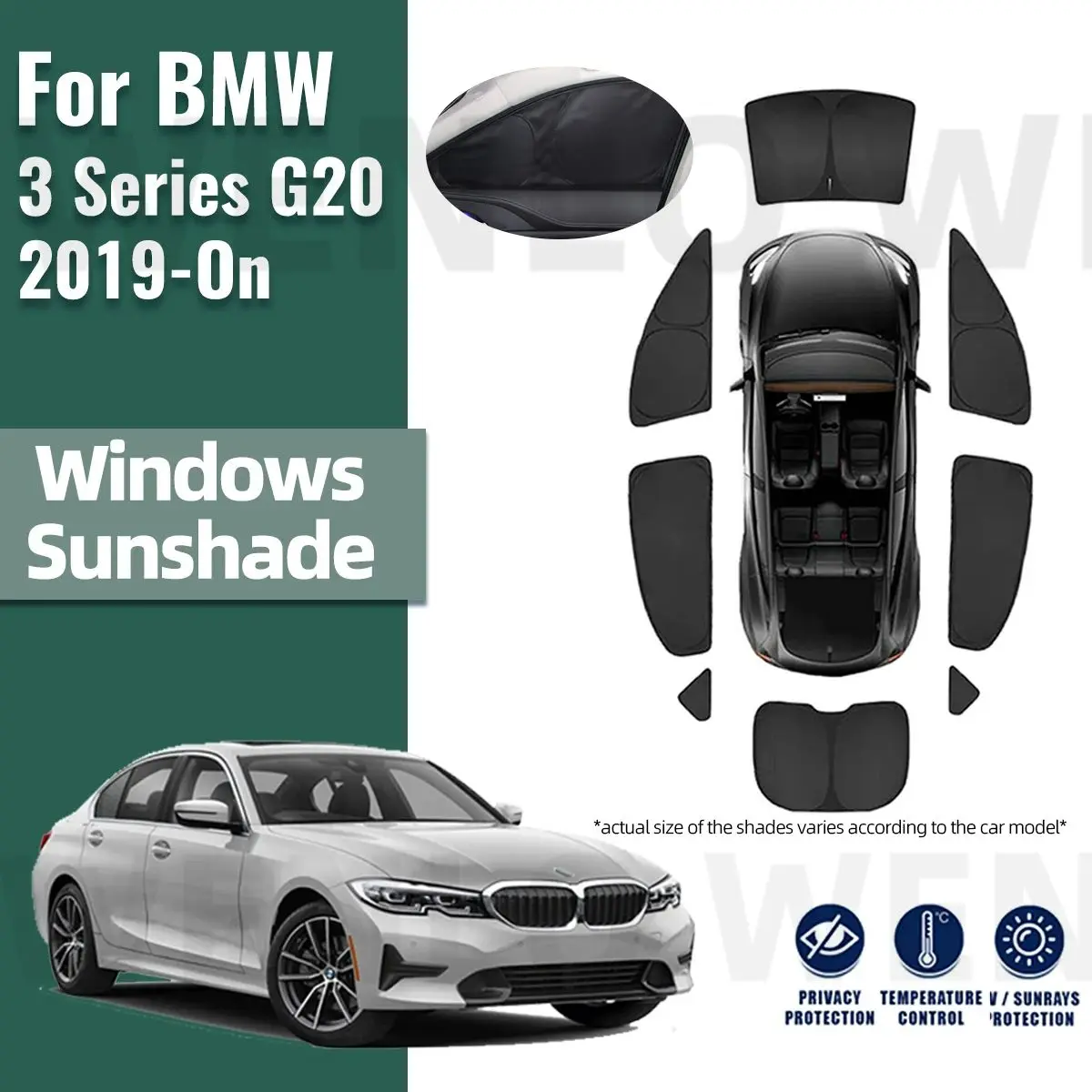 

For BMW 3 series G20 2019-2023 2024 Full Cover Car Sunshade Front Windshield Frame Curtain Rear Side Window Sun Shade Visor