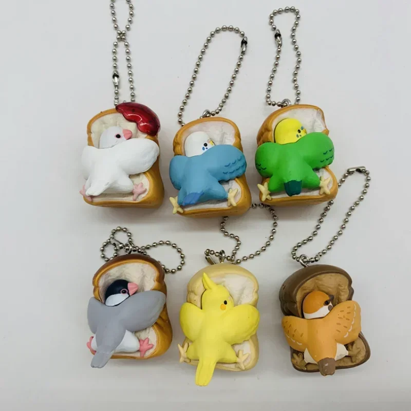 Cute Birds Pendants Gashapon Capsule Toys Bread Bird Parrot Key Chain Pigeons Sparrows Gacha Figurine Bag Ornaments Kids Gifts