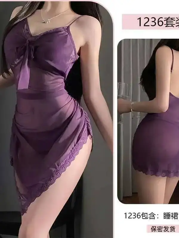 Camisón Sexy de encaje tentación Pure Desire malla con cordones ajustado ceñido al cuerpo ropa de dormir vestido elegante sin mangas Mini vestido Tops 63I0