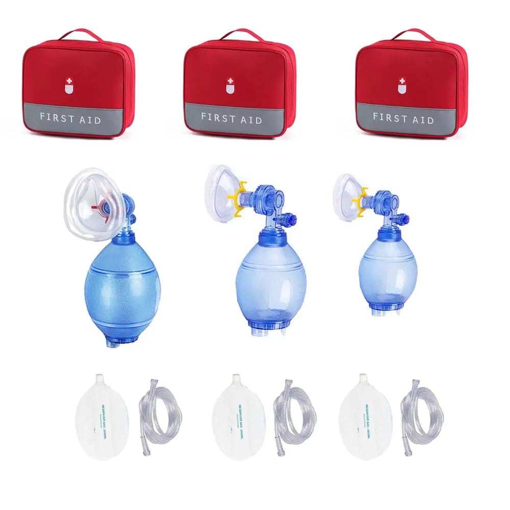 Kit de primeros auxilios de tubo de oxígeno para adultos, niños y bebés, reanimador Manual, bolsa de PVC Ambu, herramientas de aparatos de