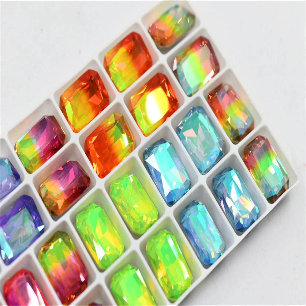 k9 Rectangle mixed color Rhinestones Glass Strass pointback Glitter For Clothes DIY Sewing Beads For Jewelry 13x18mm 28pcs