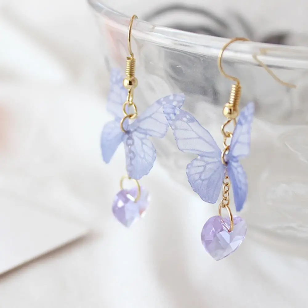 Purple Butterfly Dangle Earrings Party Elegant Butterfly Earrings Women Butterfly Heart Long Dangle Hook Earrings Jewelry Gift