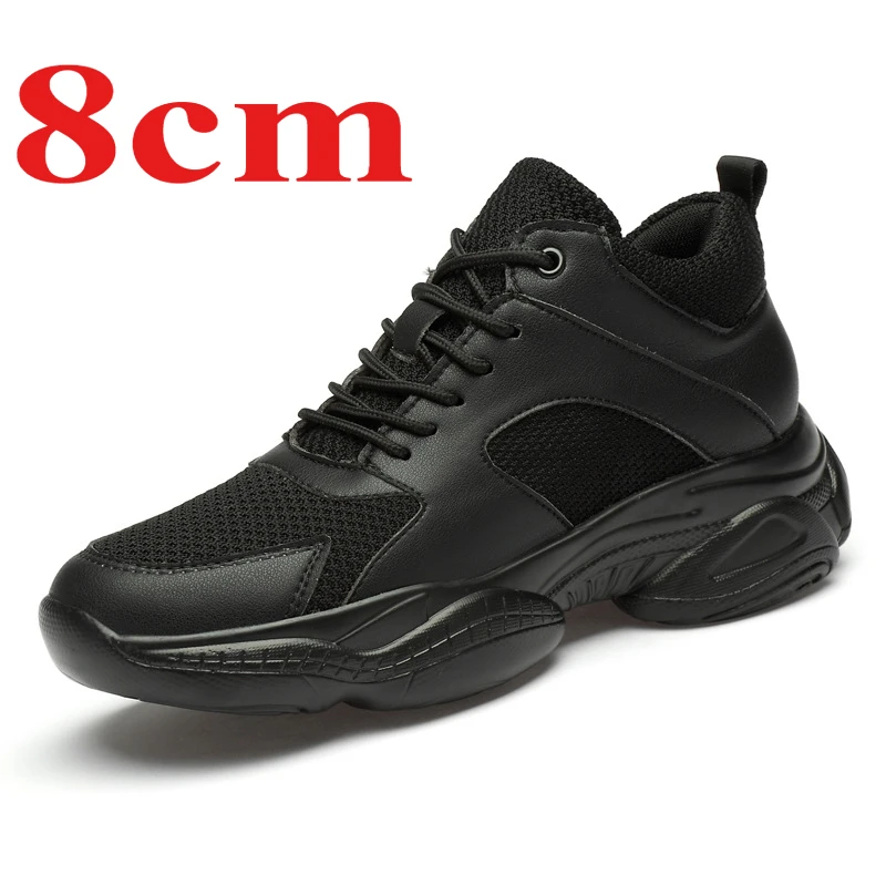 Spring Mesh Elevator Shoes for Men's Increase 8cm Superfine Fibre Sneaker Thick Bottom Shoes Teenager Sports Casual Trendy Shoes