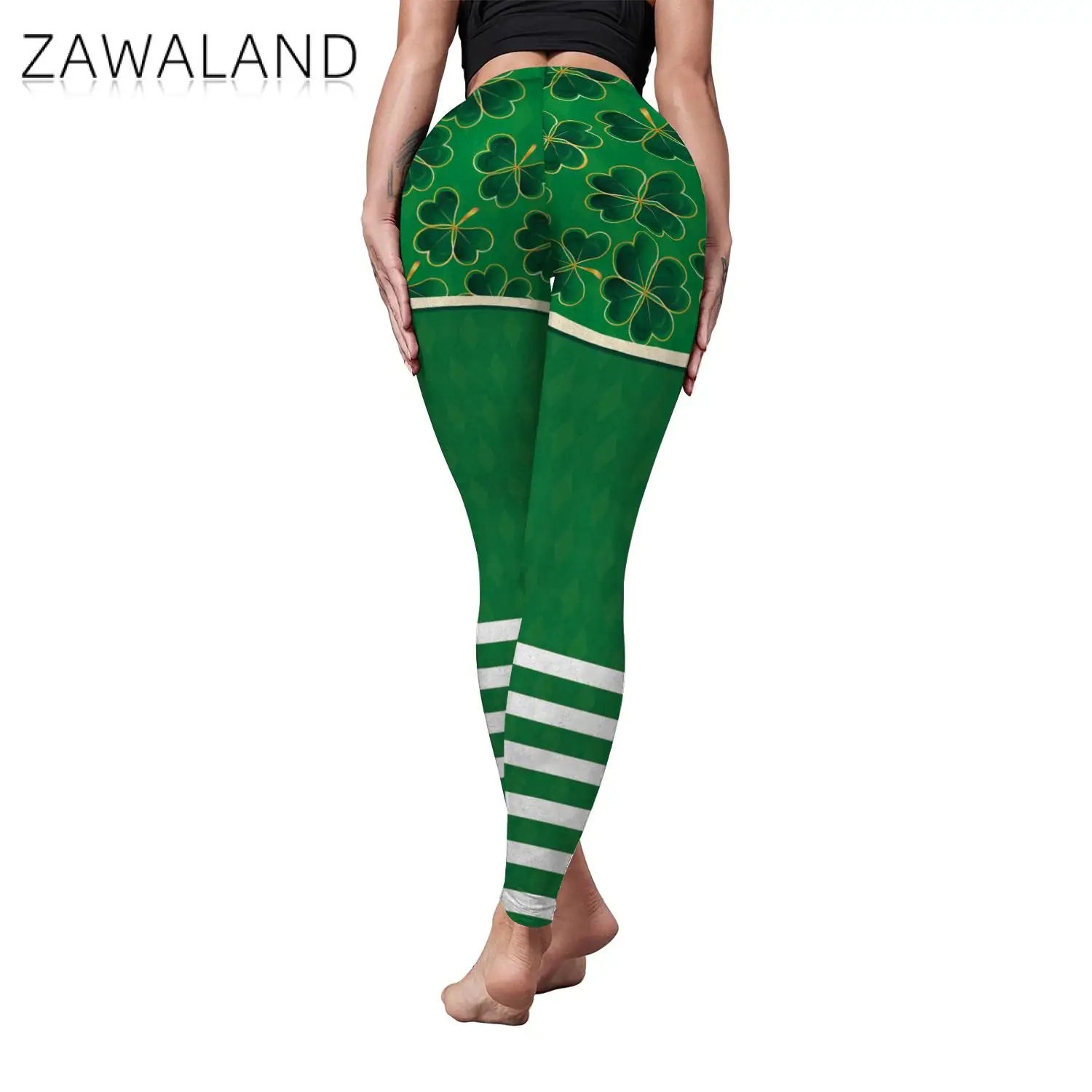 Zawaland Leggings สำหรับผู้หญิง St. Patrick's Day กางเกงเซ็กซี่ลายทางสำหรับปาร์ตี้ในเทศกาลไอริชกางเกงยางยืดสำหรับผู้หญิง