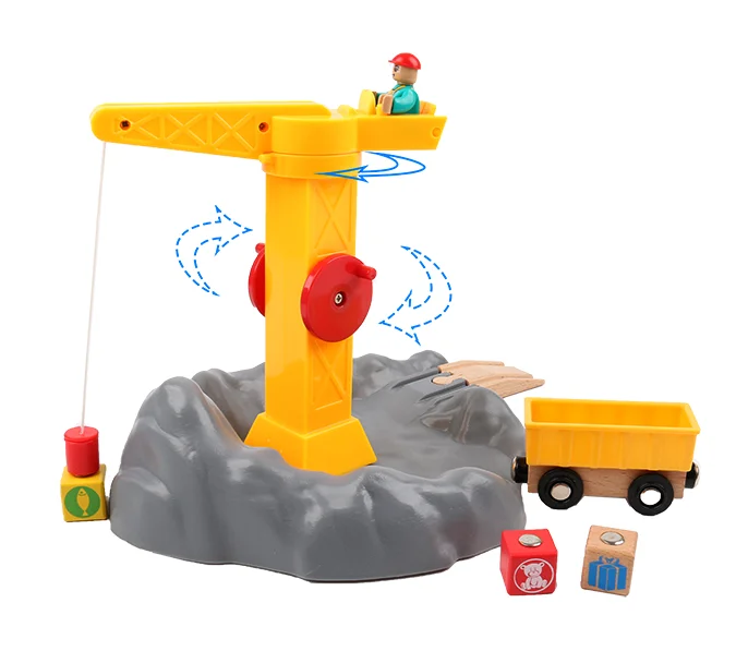 Plastic wooden rockery rotary crane compatible brand Magnetic Wooden Train scene track toy set wooden cave track toy