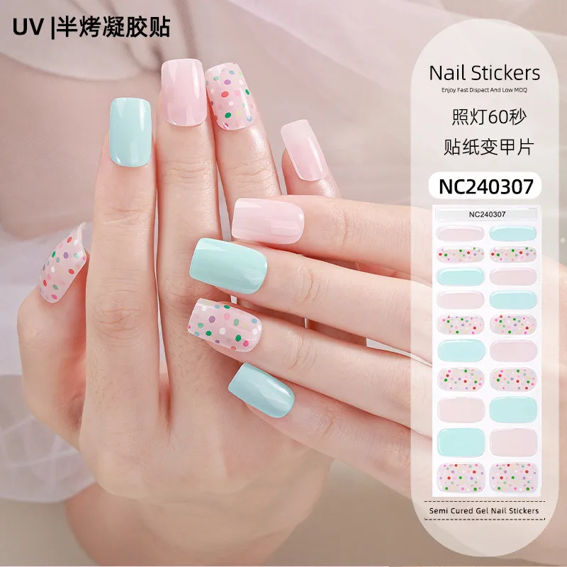 20 puntas de pegatinas UV semicuadas blancas degradadas, adhesivo para uñas de Gel, envolturas de uñas de Gel de cobertura completa para lámpara UV, decoraciones artísticas para uñas
