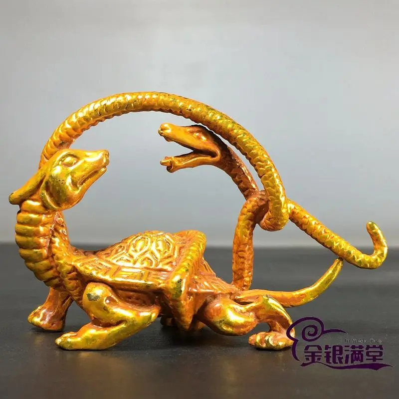 Gilt Mythical beast Black Tortoise snake turtle Ornament Decoration Tea Pet Figurines Desk Decor Accessories