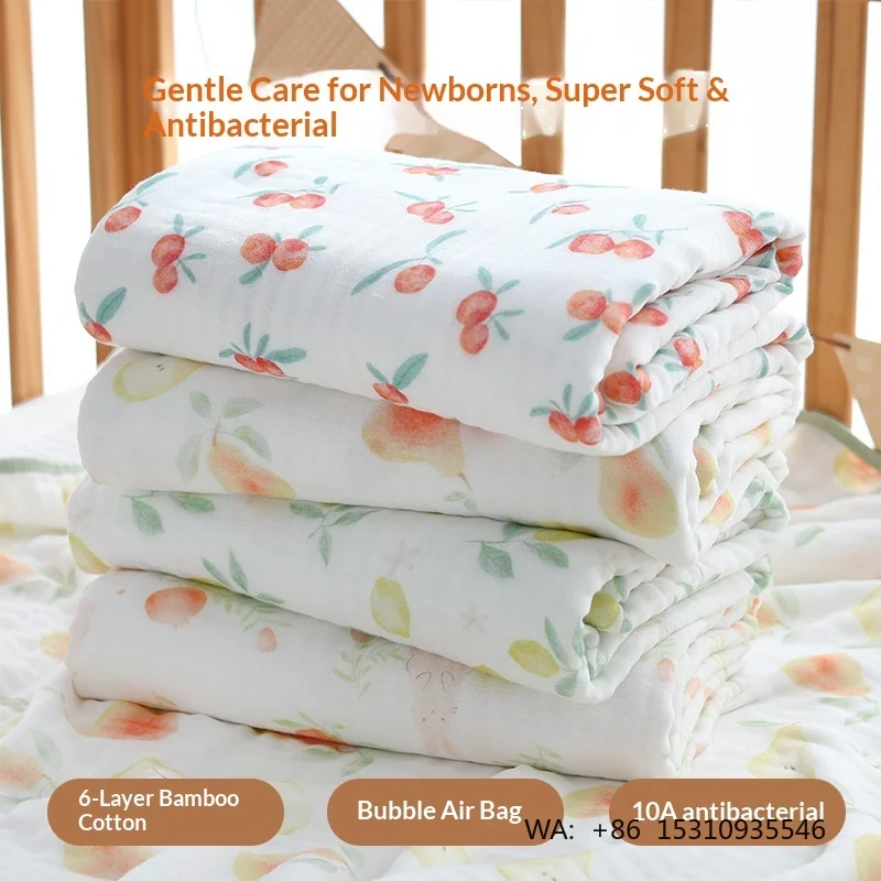 All Season 6-Layer Bubble Gauze Baby Quilt Soft Bamboo Cotton Muslin Blanket Fruit Series Newborn Swaddle Wrap Children Bedding