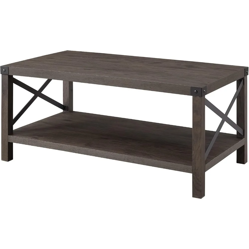 Sedalia Modern Farmhouse Metal-X Coffee Table, 1 Pack, Sable Grey