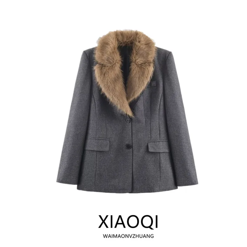 

Новая женская зимняя куртка 2025 года с модным воротником из искусственного меха, универсальная, с длинными рукавами, на пуговицах, верхняя одежда для женщин