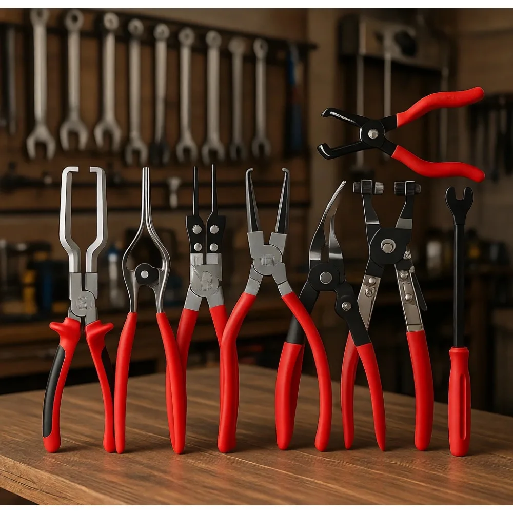 

8-Piece Fuel Line Disconnect Tool Set with Clamp Pliers Push Pin Remover Relay Puller Panel Clip Remover Filter Caliper