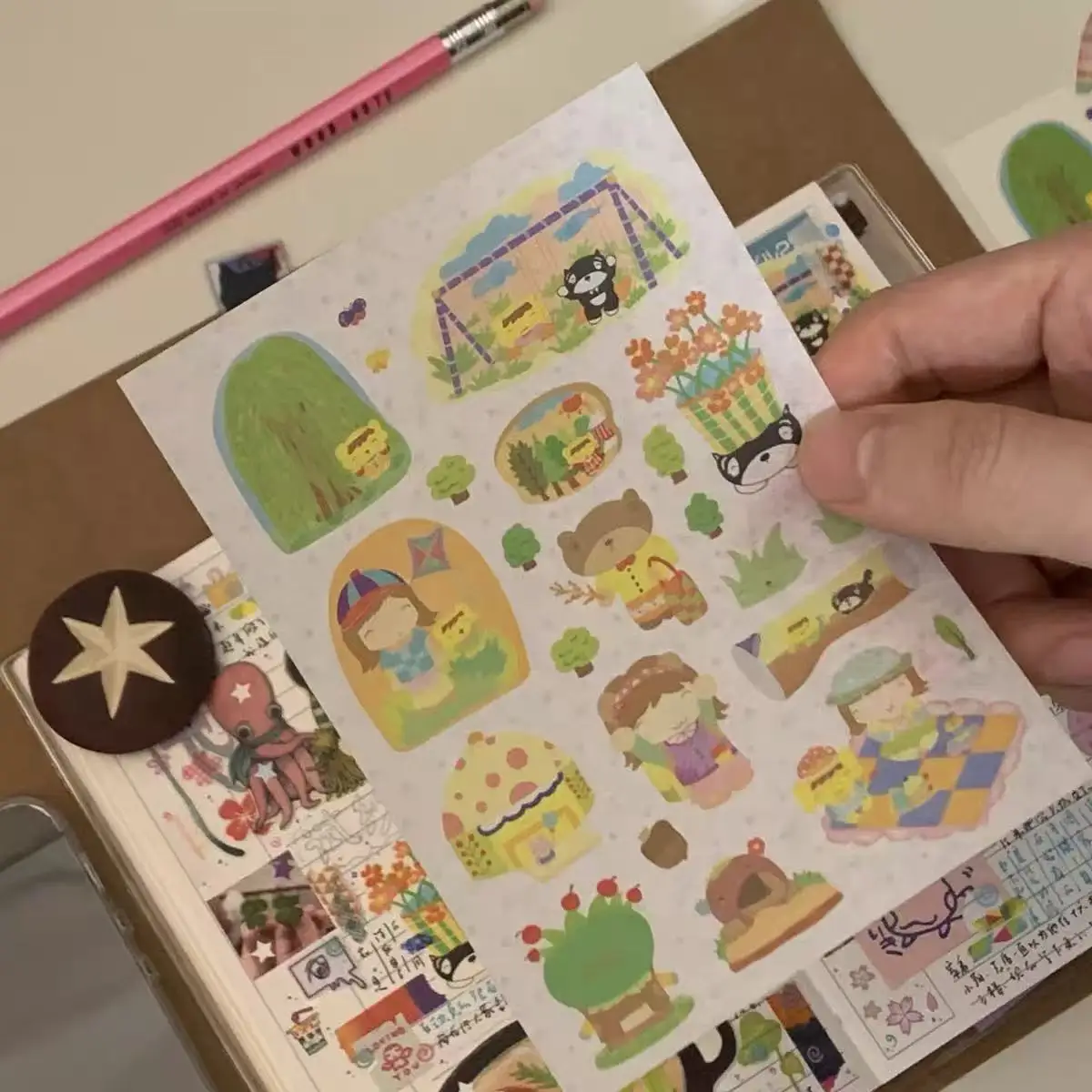Cartoon Green Tree Girl Plant Decorative Book Stickers