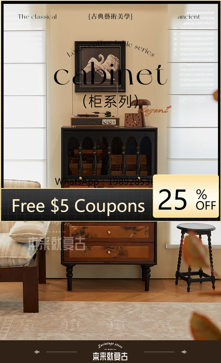 

YFY French Retro Solid Wood Entryway Storage Chest Living Room Home Small Apartment Entryway Shelf Side Cabinet
