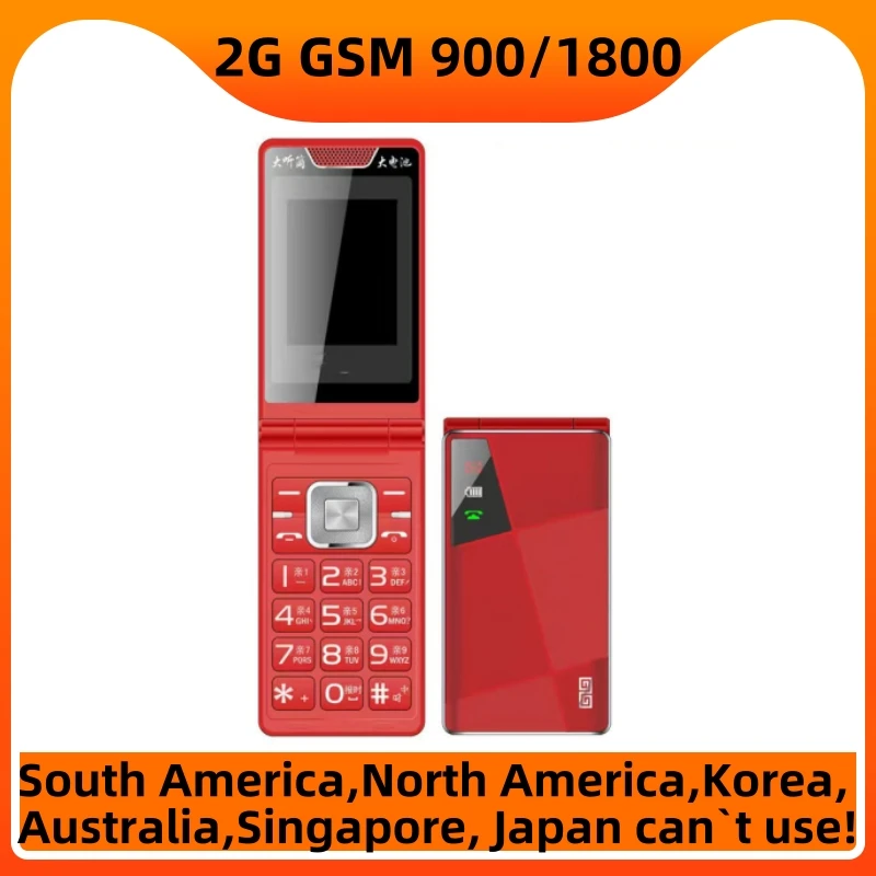 Big Push Button Flip Mobile Phone,2.8 Inch,Dual Sim,NO Camera,MP3,2G GSM Celular,Flashlight,4050mah,Clamshell CellPhone