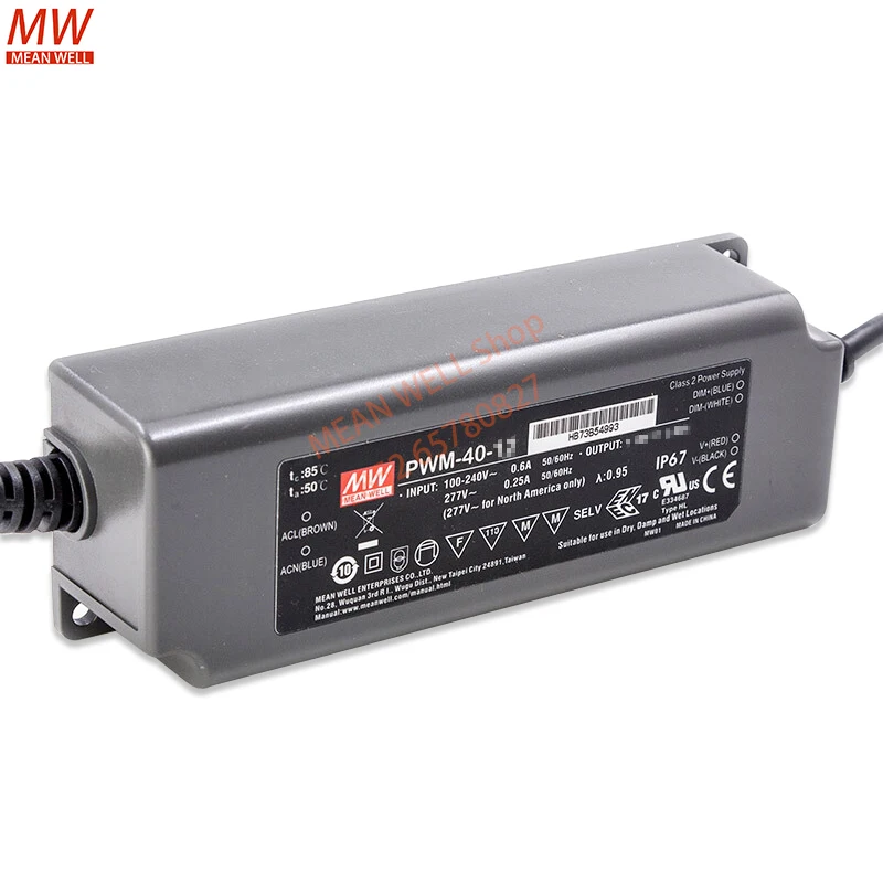 MEAN WELL 40W PWM Output LED Driver Output IP67 Waterproof Power Supply PWM-40-12 PWM-40-24 PWM-40-36 PWM-40-48