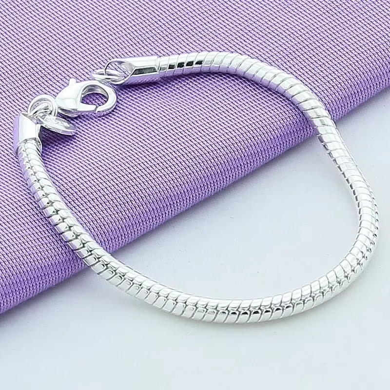 925 Sterling Silver Couple 3/4mm Snake Chain Bracelet Women Luxury Dinner Party 0 Bracelet Jewelry Gift