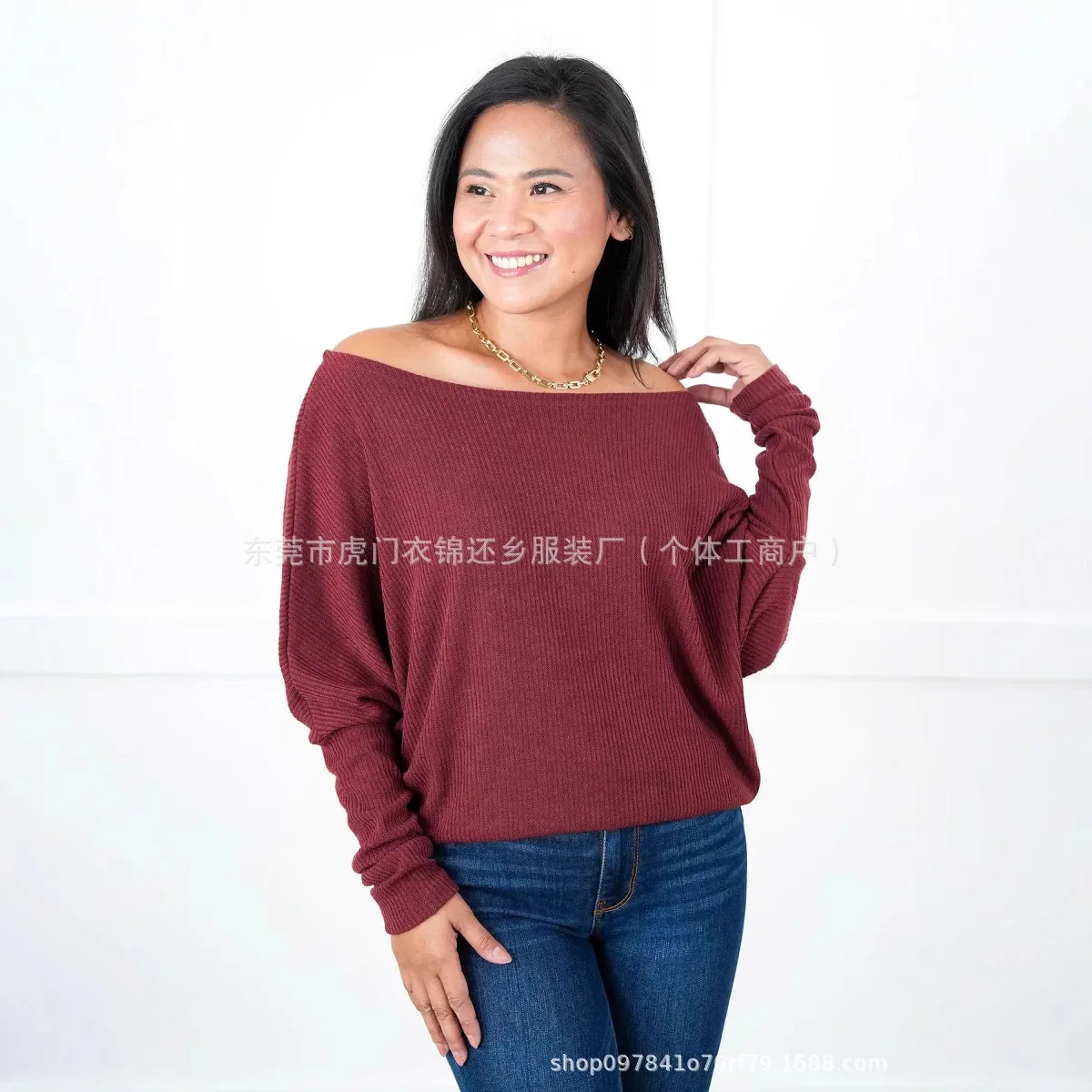 

Sweater One-word Shoulder Loose-knit Bat-sleeved Crew Neck 2025 Fashion Women's Clothing New Spring And Autumn High Street
