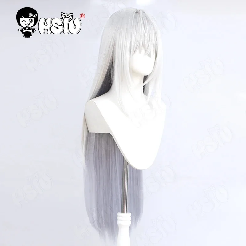 Парик для косплея Shirasu Azusa HSIU 90 см, серебристо-серый, синий, градиент, длинные волосы, синтетический парик + шапочка для парика, игра, синий архив, парик для косплея