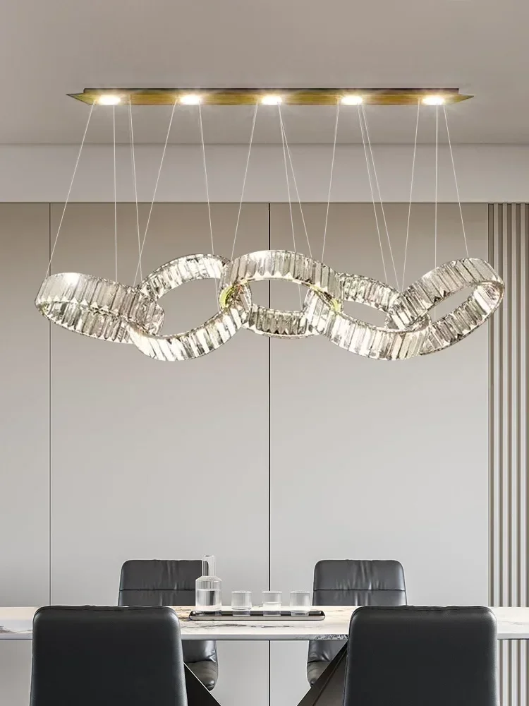 

Luxury Light Luxury Crystal Restaurant Chandelier Chrome Steel Hanging Lamp for Cafe, Kitchen & Dining Room Lighting