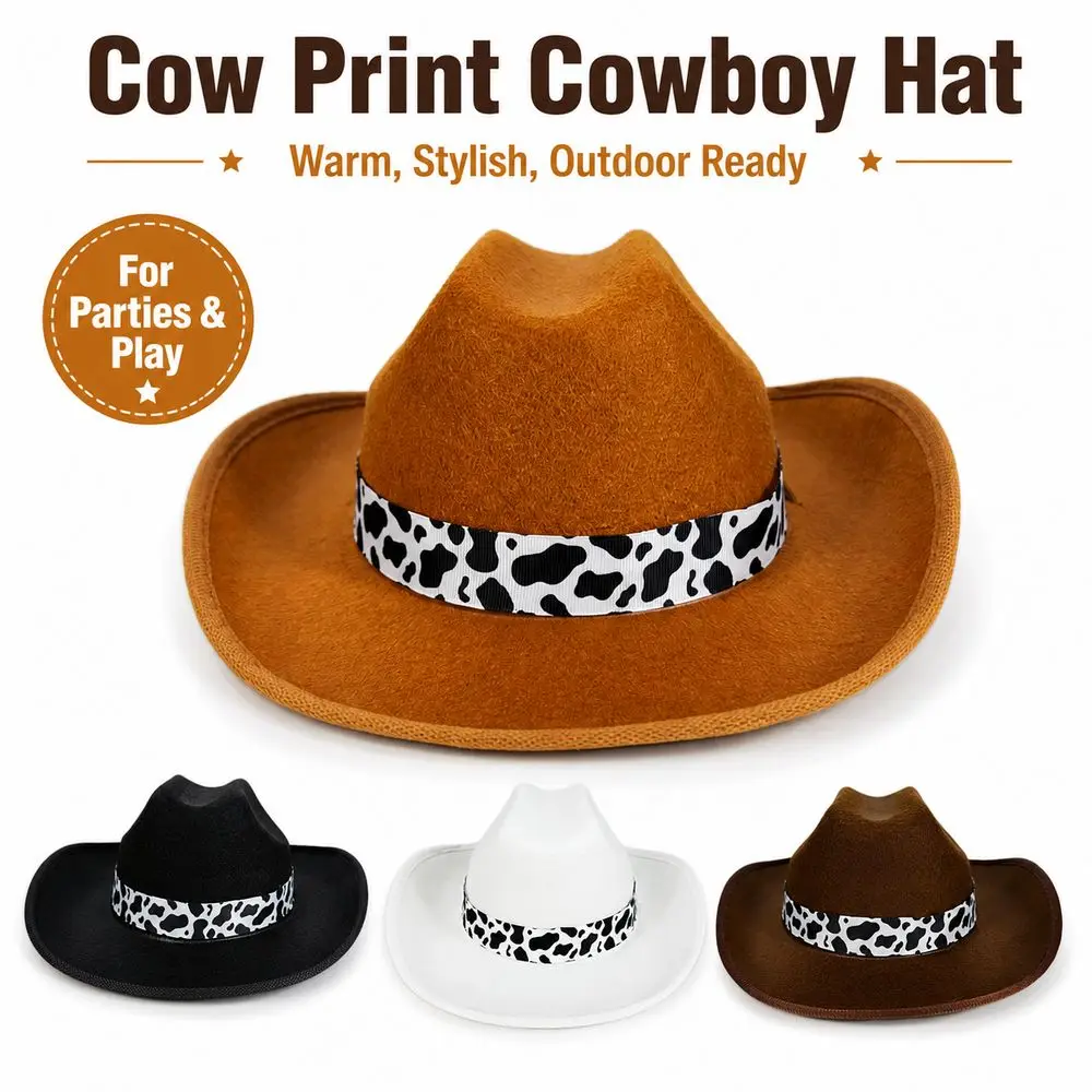 Gifts Cow Print Brim Cowboy Hat Western Style Multiple Color Options Western Cowboy Hat Children's Costume Hat Carnival Parties