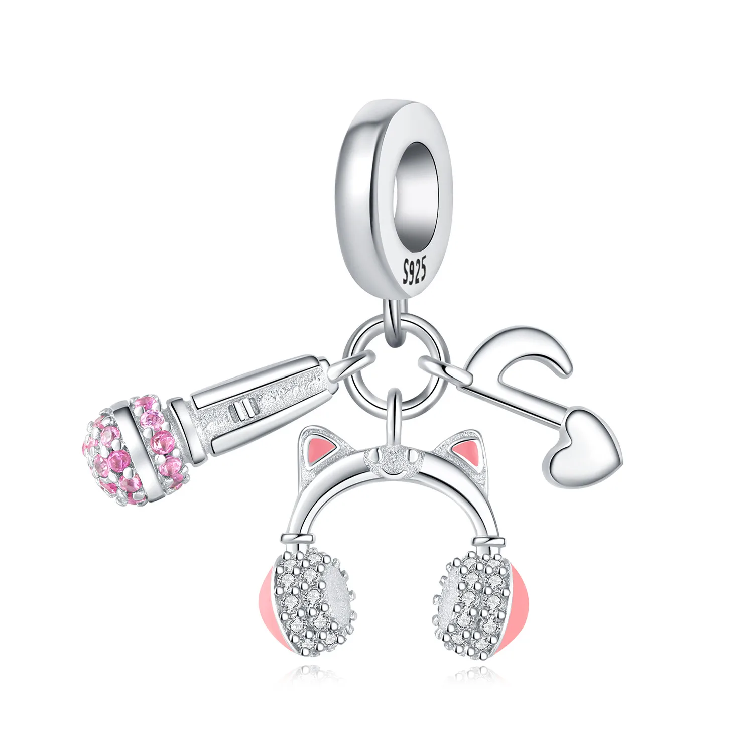 PANPOKI 925 Sterling Silber Niedliche Katzen-Kopfhörer-Mikrofon-Anhänger-Perlen für DIY Armbänder, Halsketten, Schmuck, Souvenirs und Geschenke
