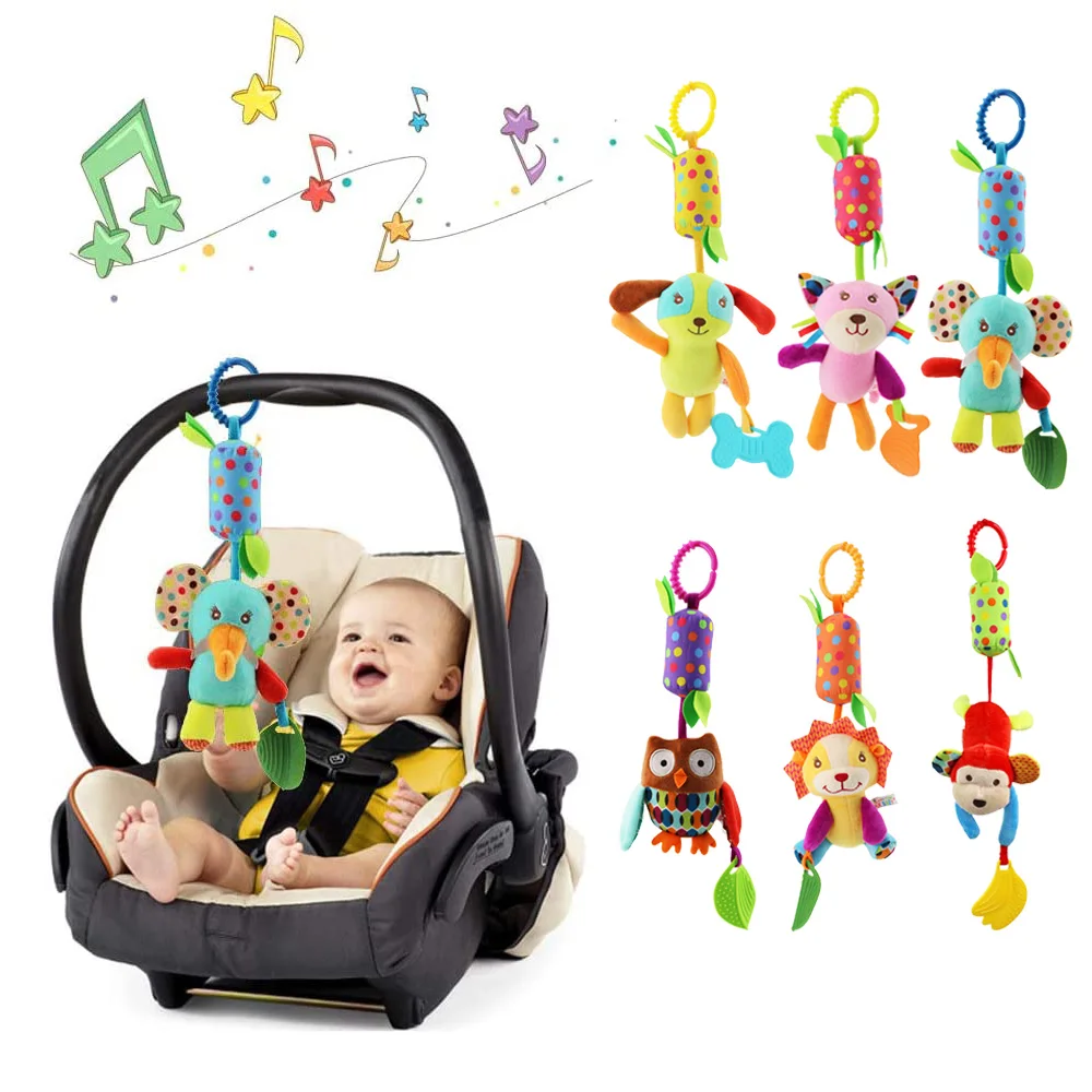 Baby Soft Hanging Rattle Crinkle Squeaky Toy Animal Ring Plush Stroller Infant Car Bed Crib Travel Activity Hanging Wind Chime