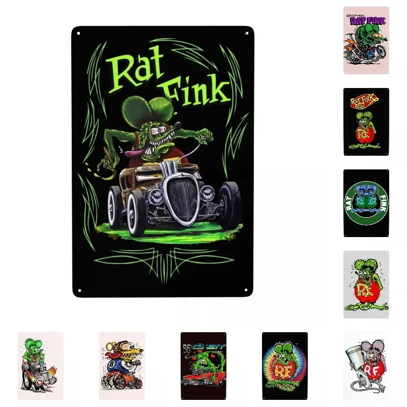 Vintage Rat Fink Classic Metal Signs Custom Comic Cartoon Tin Plaque Gate Garden Bars Wall Art Decor 12 x 8 Inches