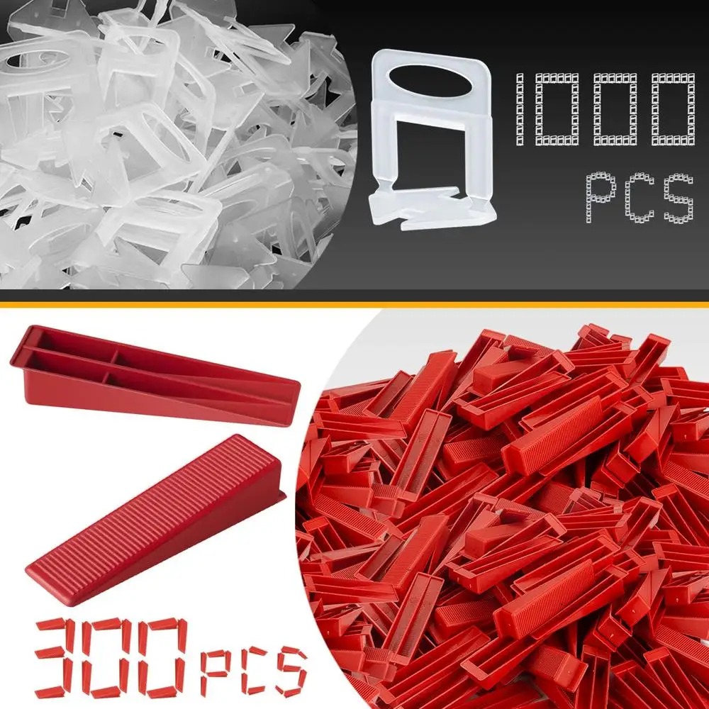 Sistema di livellamento per piastrelle con 1000 clip distanziatrici e 300 cunei riutilizzabili Set di strumenti per livellare piastrelle in ceramica Perfettamente piatti