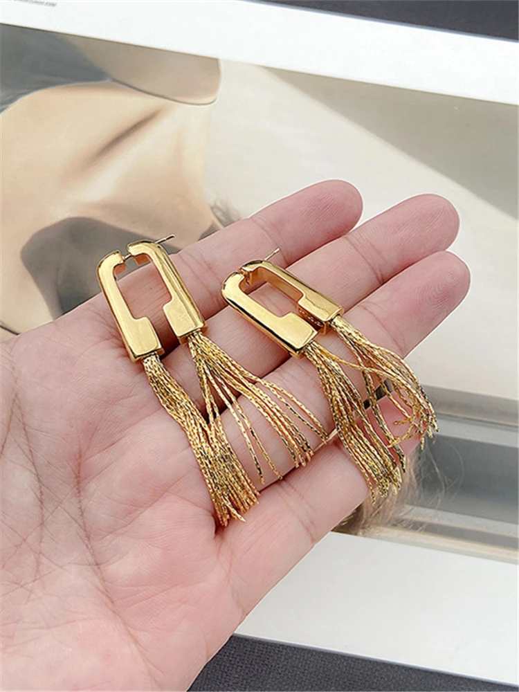 kshmir 2023 Metal wheat tassel earrings front and back long exaggerated studs for women trend jewelry gifts