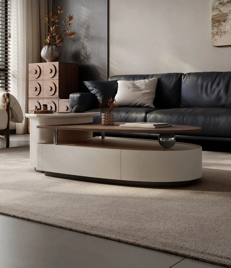 A Italian Chinese Style Solid Wood Minimalist Small Apartment Oval Tea Table