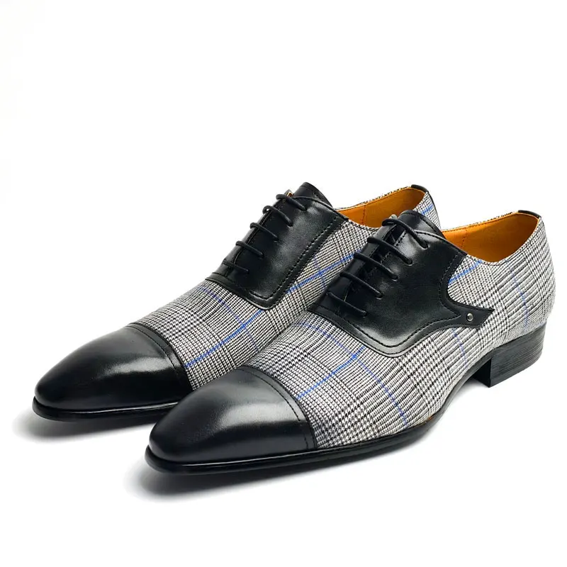 

Men's Leather Shoes Denim+cow Leather Upper Material Lace Up Fashion Oxfords for Man Perfect For Business Wedding Office Wearing