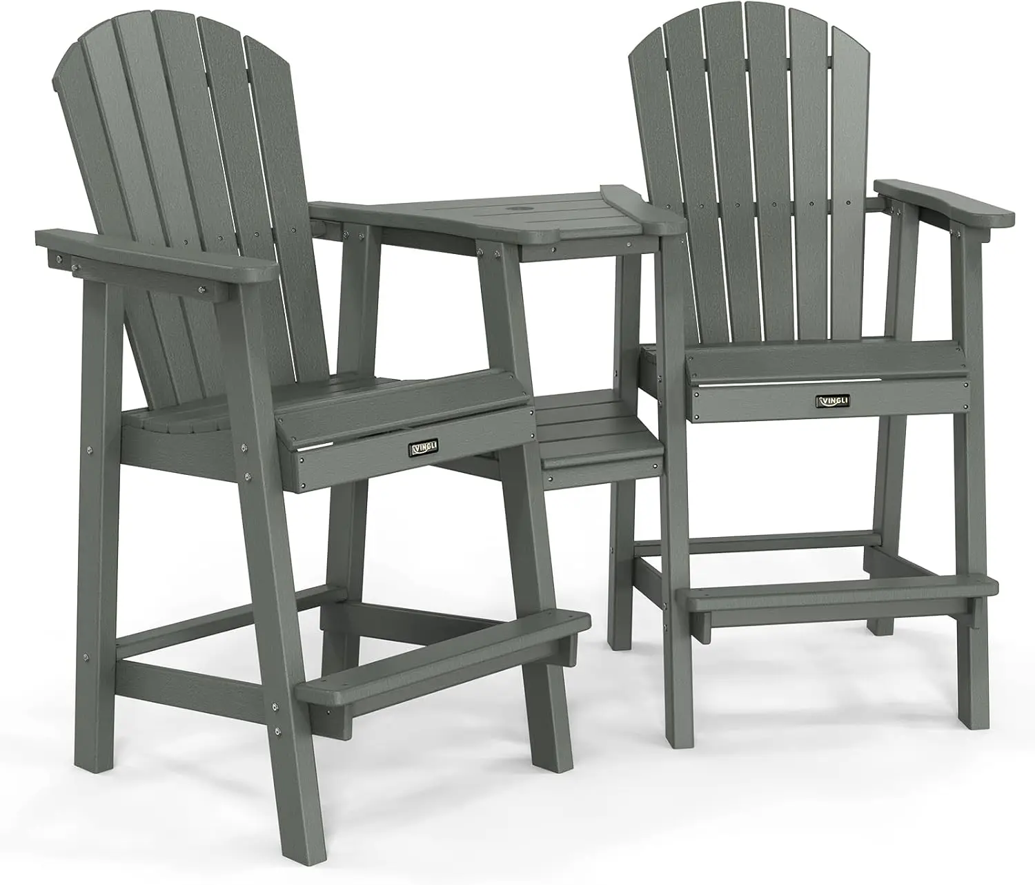 Chairs Set of 2 with Removable Double Connecting Trays, Bar Stools Poly Deck Chairs, 350LBS Capacity (Grey)  small table