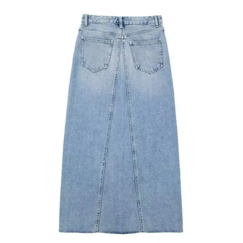 ANJY Summer New Women Chic Y2K Streetwear Elegant Ins Trendy Vintage Asymmetrical High Waisted Slimming Denim Split Skirt HK7080