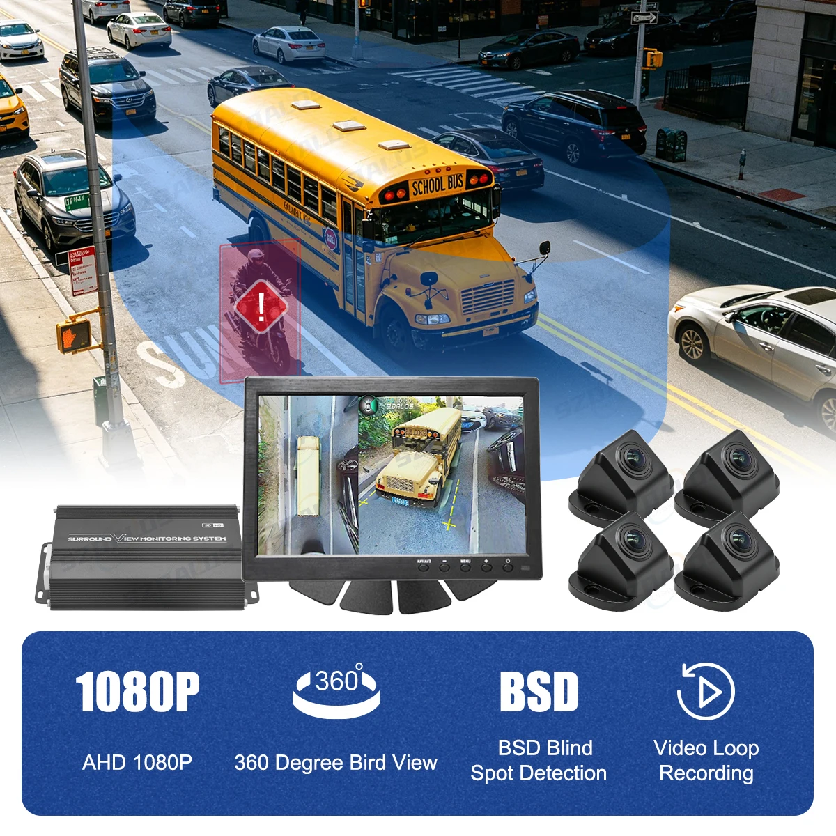 2026 Factory Wholesale School Bus 3D 360 Bird View Camera Kit  4CH DVR Blind Spot Detection Surround System for School Bus and T