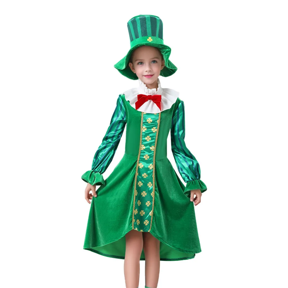 Disfraz de Leprechaun del día de Irlanda, traje de lujo verde para Halloween, actuación en grupo para niña y niño