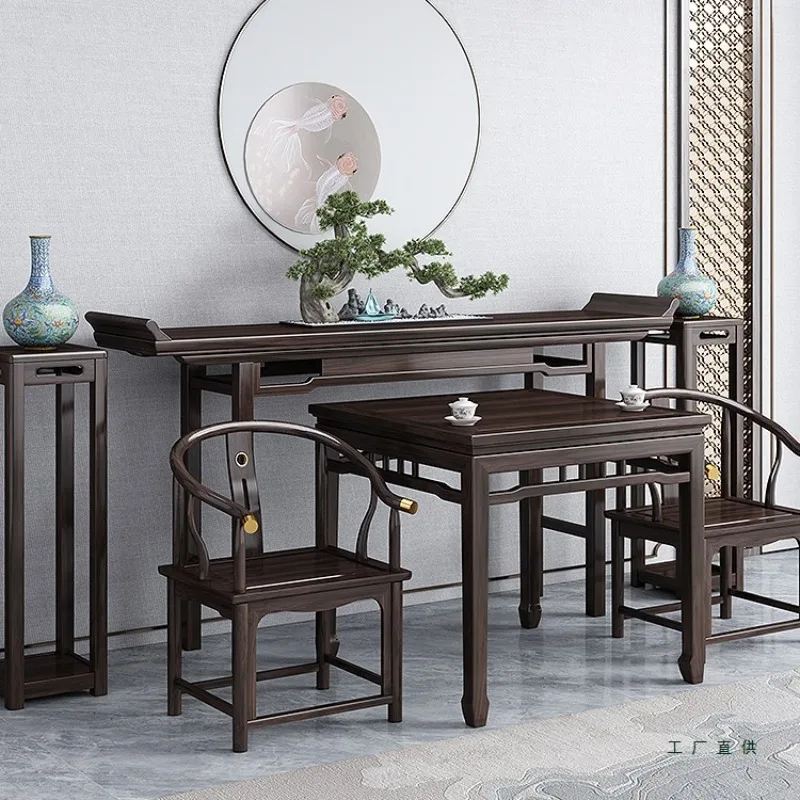 New Chinese-style Zhongtang six-piece set of solid wood table, Buddhist Taiwan rural Ming-style simple strip case