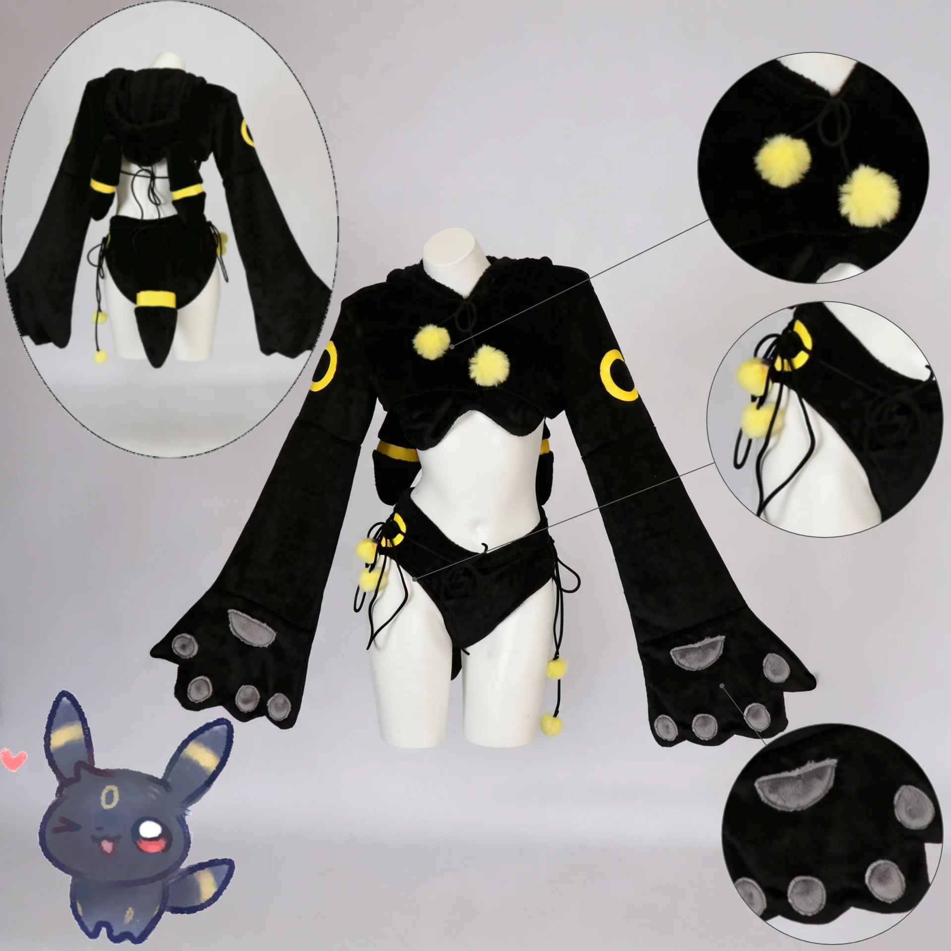 

Umbreon ブラッキー Cosplay Costume Sexy Black Form-Fitting Bodysuit Tail for Women’s Comic Con Halloween Anime Events