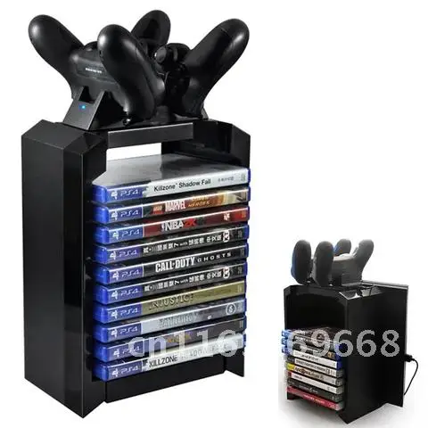 

Games for PlayStation 4 controller stand Game Disk Tower Vertical Charging Dock Station Game Disks Organizer for PS4 Pro Slim