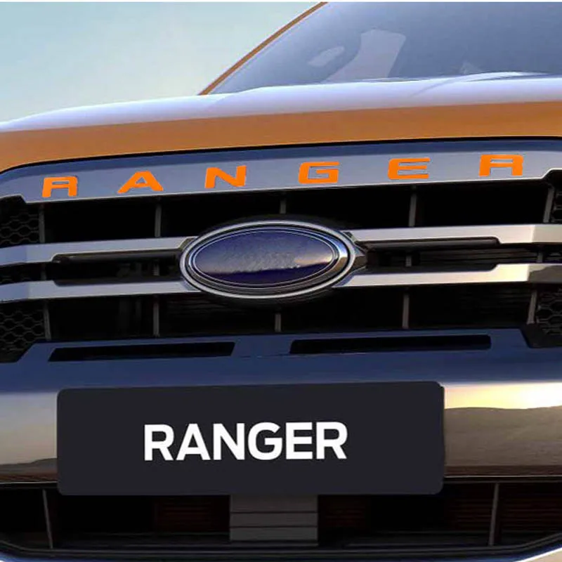 For Ford Ranger 2015-2021 Grille Top Logo Letter Grill RANGER 3D Emblem Original Size ABS Sticker With Glue Chromium Styling